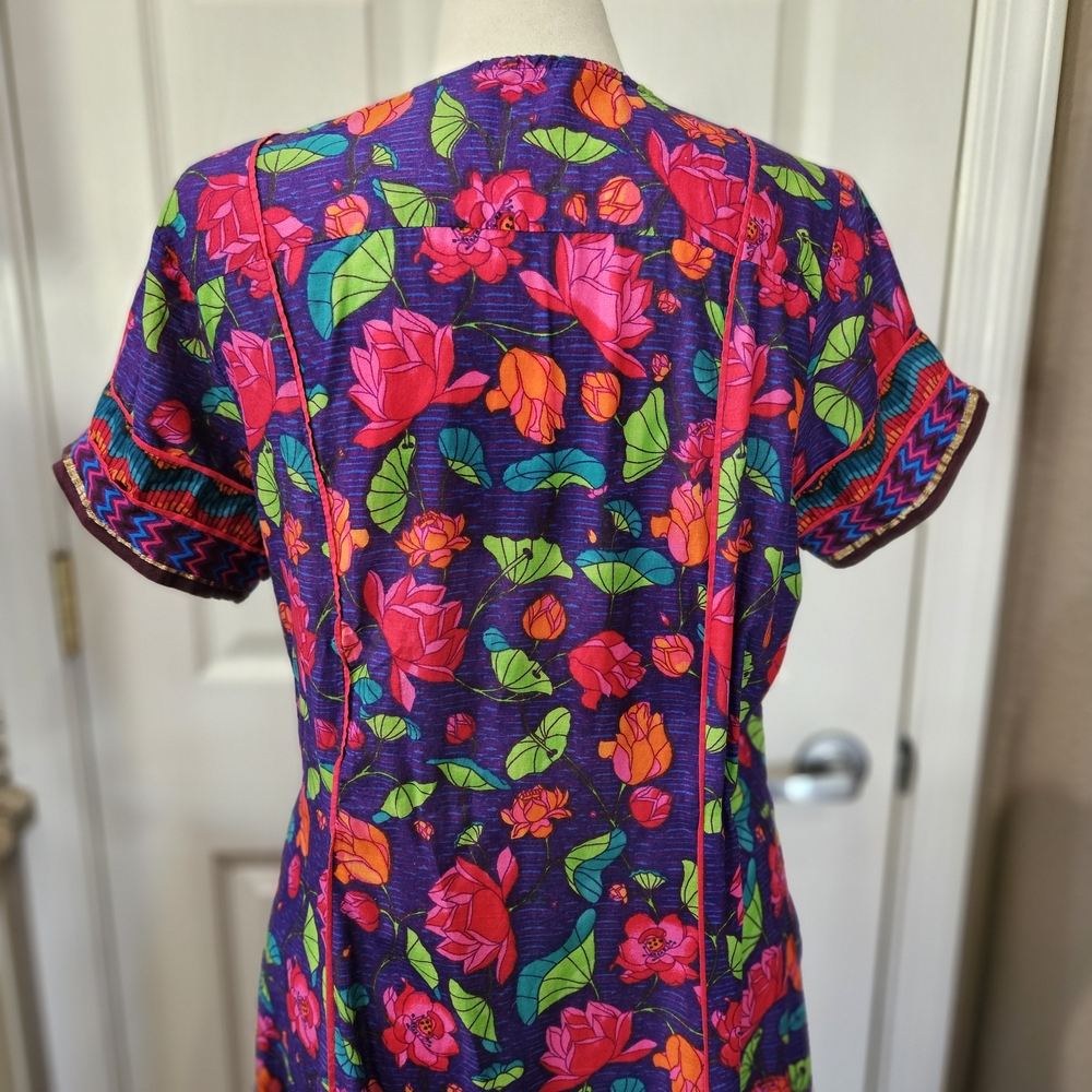 Biba Pink Green Orange Floral Cotten Lightweight Dress - Picture 8 of 16